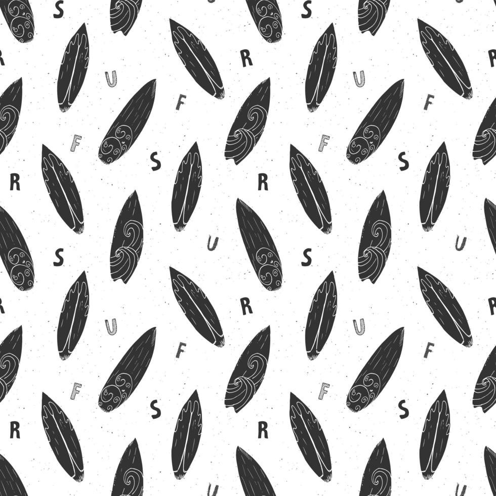 Surf boards seamless pattern hand drawn sketch background typography design monochrome vector illustration