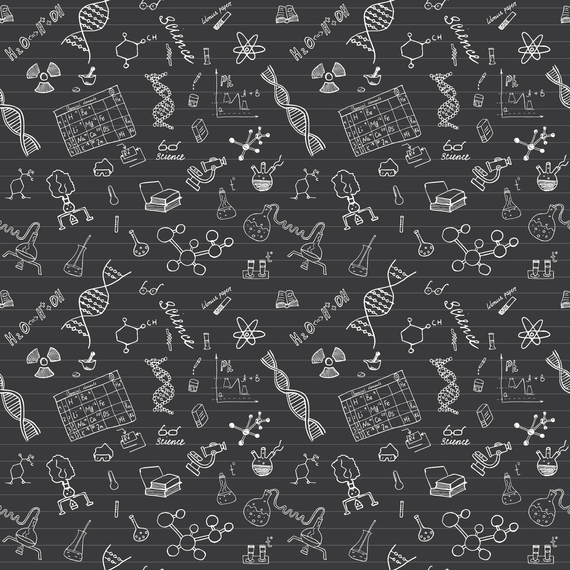 Chemistry and science seamless pattern with sketch elements Hand Drawn