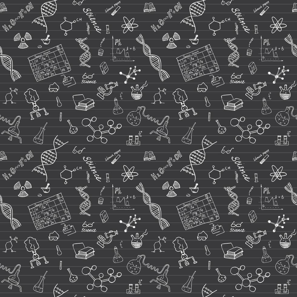 Chemistry and science seamless pattern with sketch elements Hand Drawn Doodles background Vector Illustration