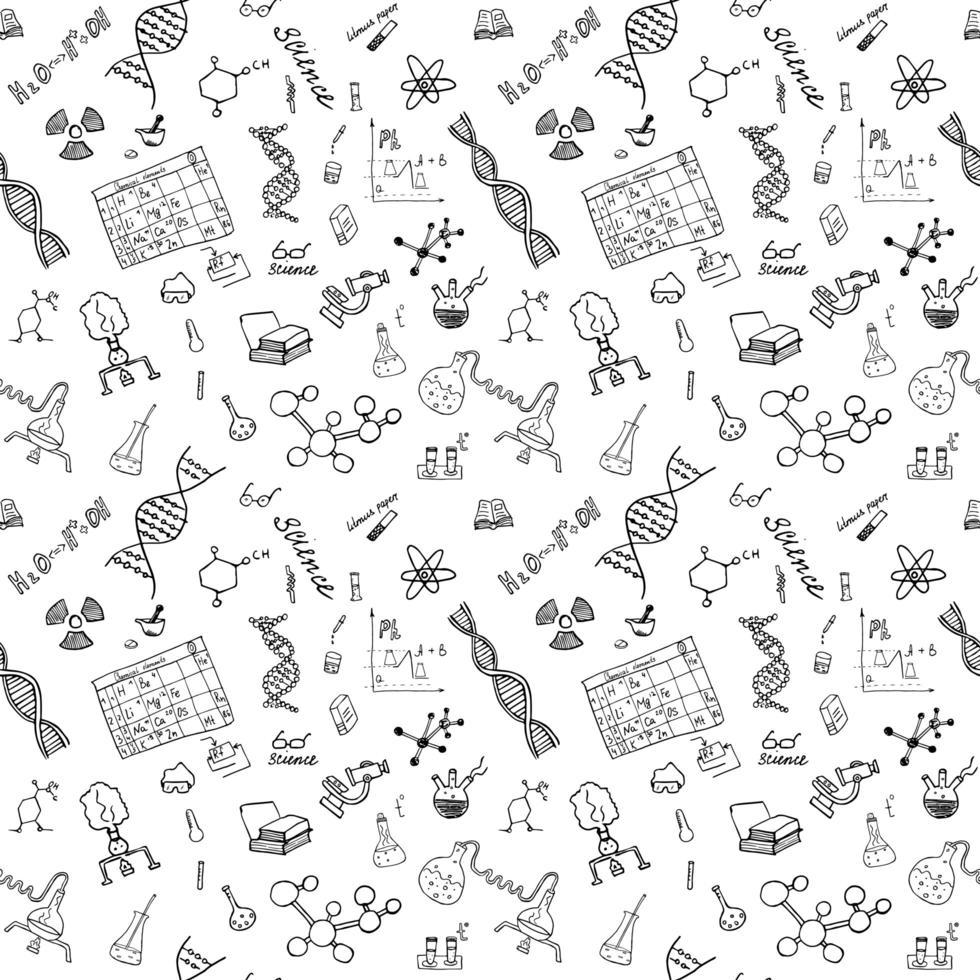 Chemistry and science seamless pattern with sketch elements Hand Drawn Doodles background Vector Illustration