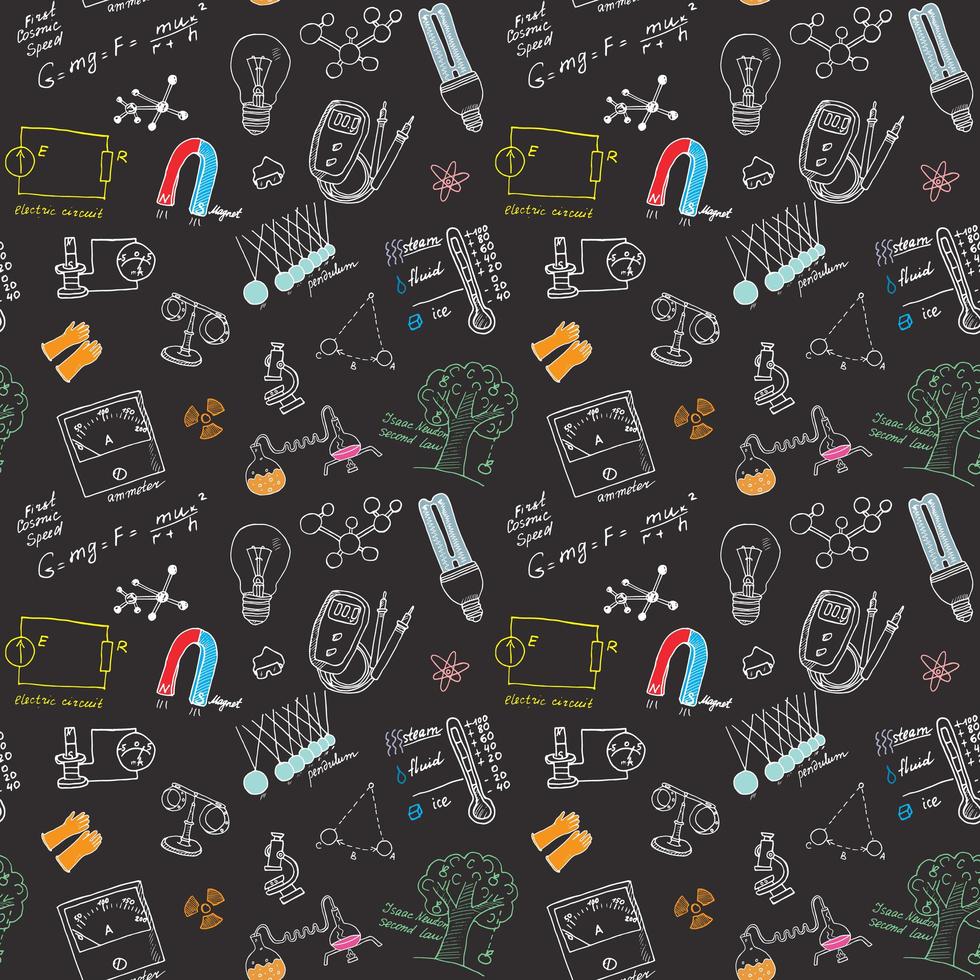 Physics and science seamless pattern with sketch elements Hand Drawn Doodles background Vector Illustration