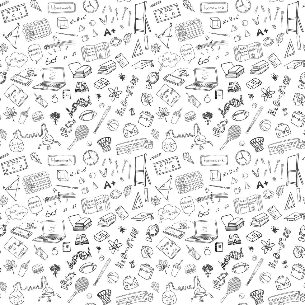 Back to School seamless pattern with Hand Drawn Doodles sketch element background Vector Illustration