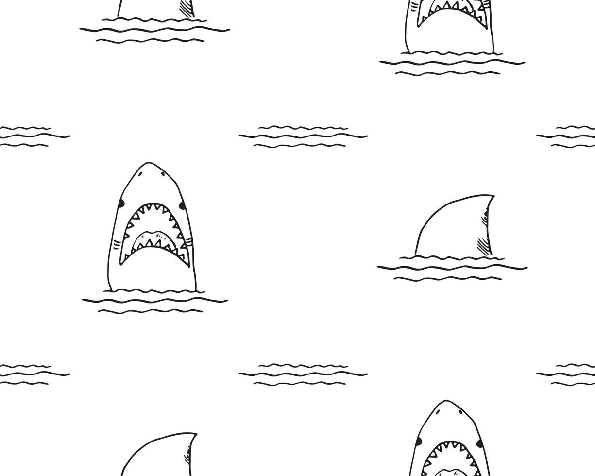 Shark seamless pattern Hand drawn sketched doodle shark vector illustration