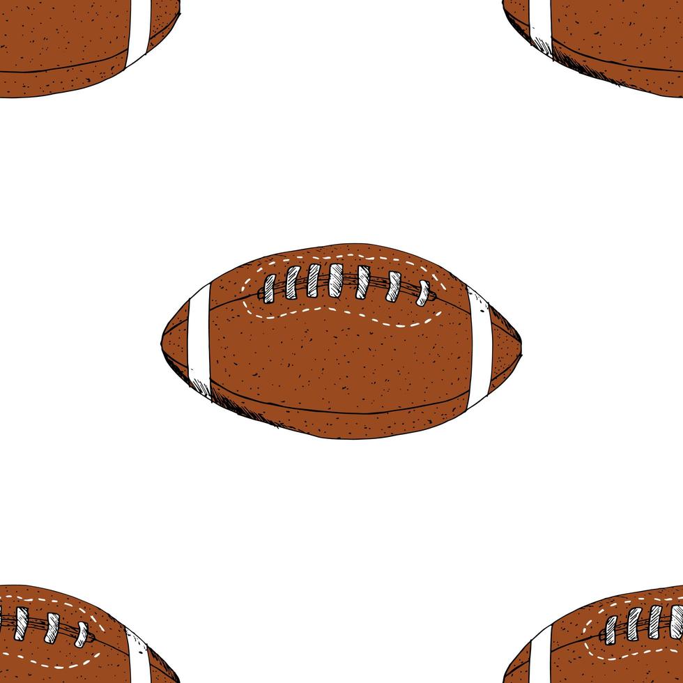 Football rugby ball seamless pattern hand drawn sketch vector illustration