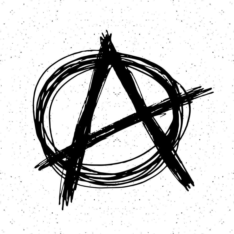 boceto dibujado a mano de signo de anarquía. símbolo punk grunge con textura. ilustración vectorial. vector