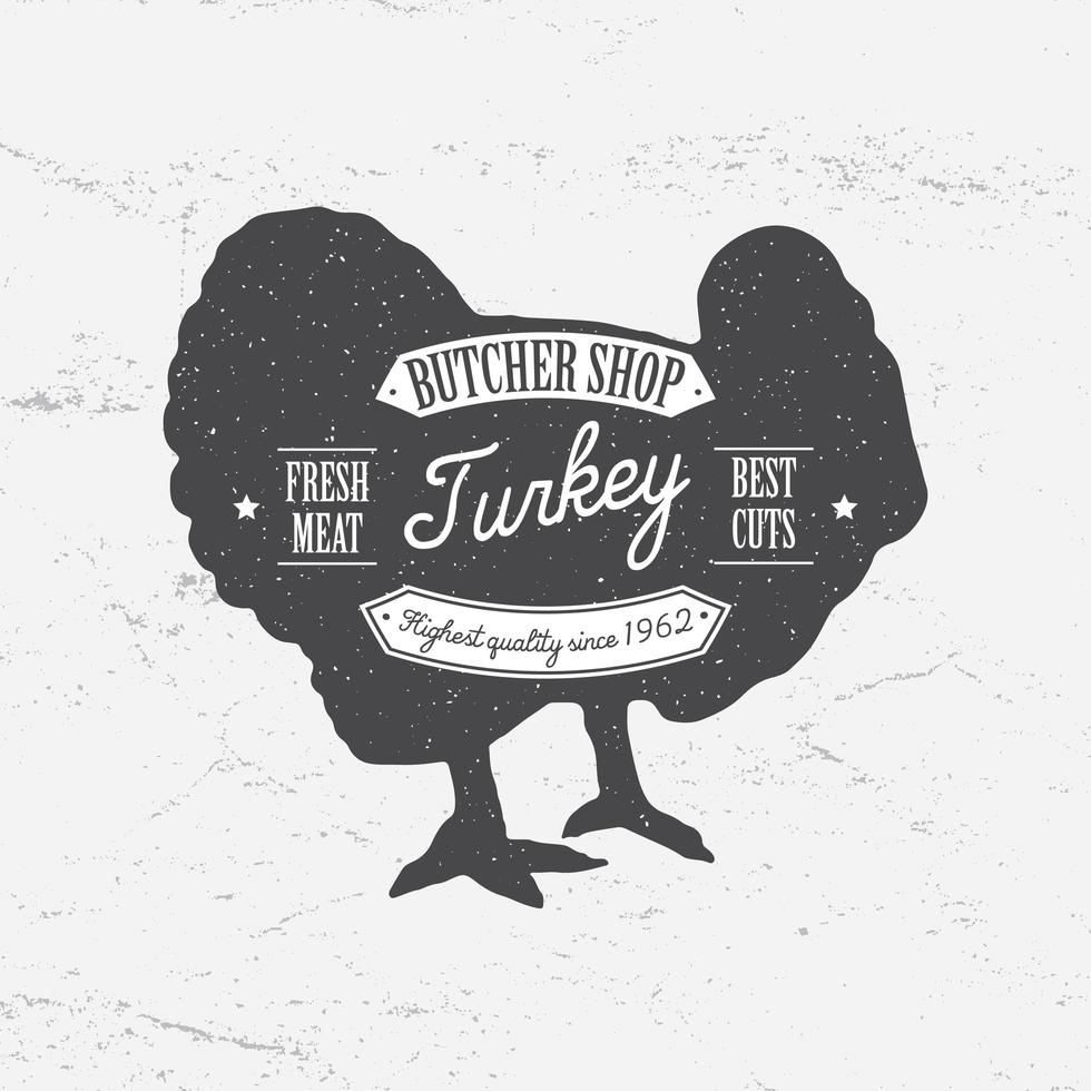 Butcher Shop Logo template retro style. Vintage Design for Logotype, Label, Badge and brand design. Turkey silhouette retro vector illustration