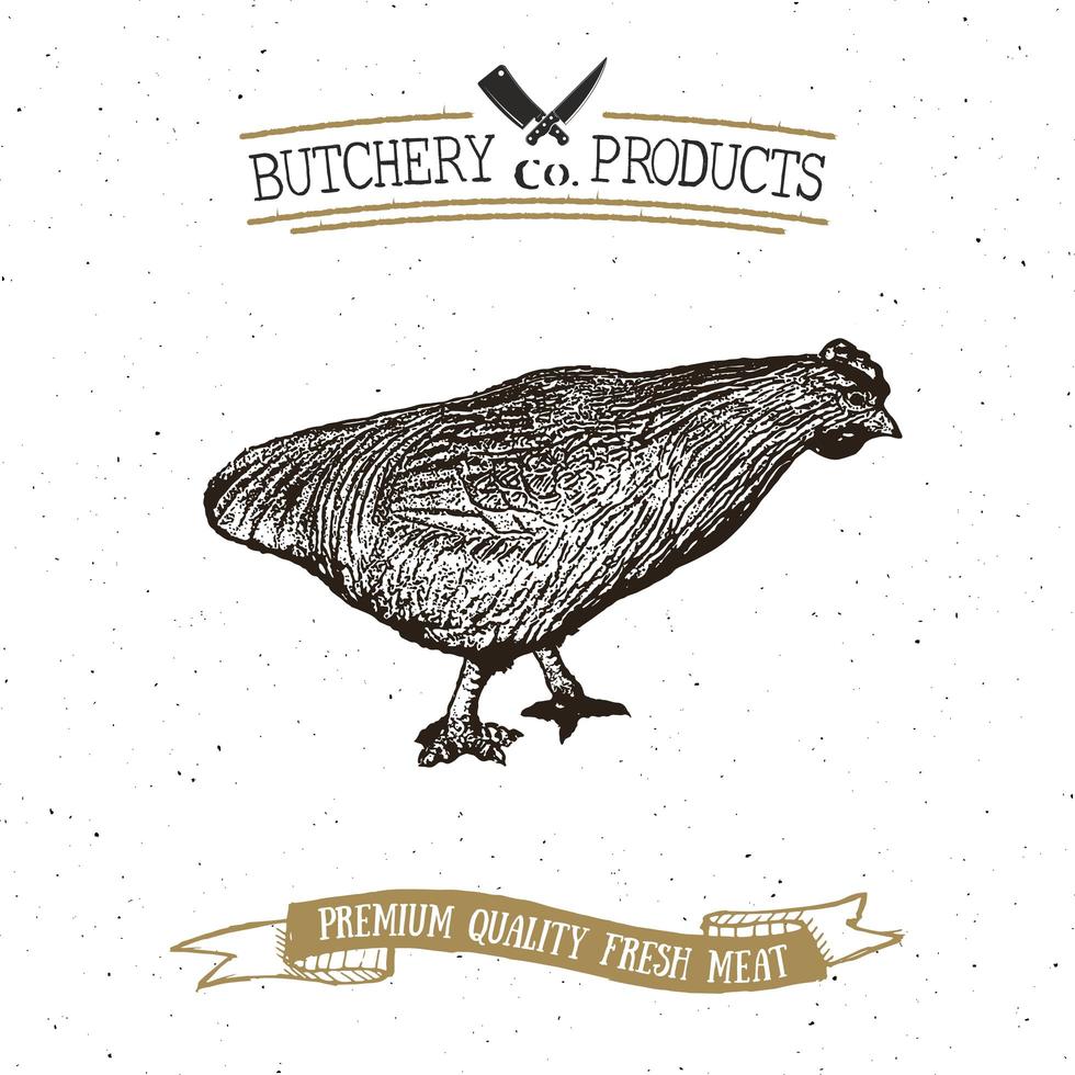 Butcher Shop vintage emblem, chicken meat products, butchery Logo template retro style. Vintage Design for Logotype, Label, Badge and brand design. vector illustration.