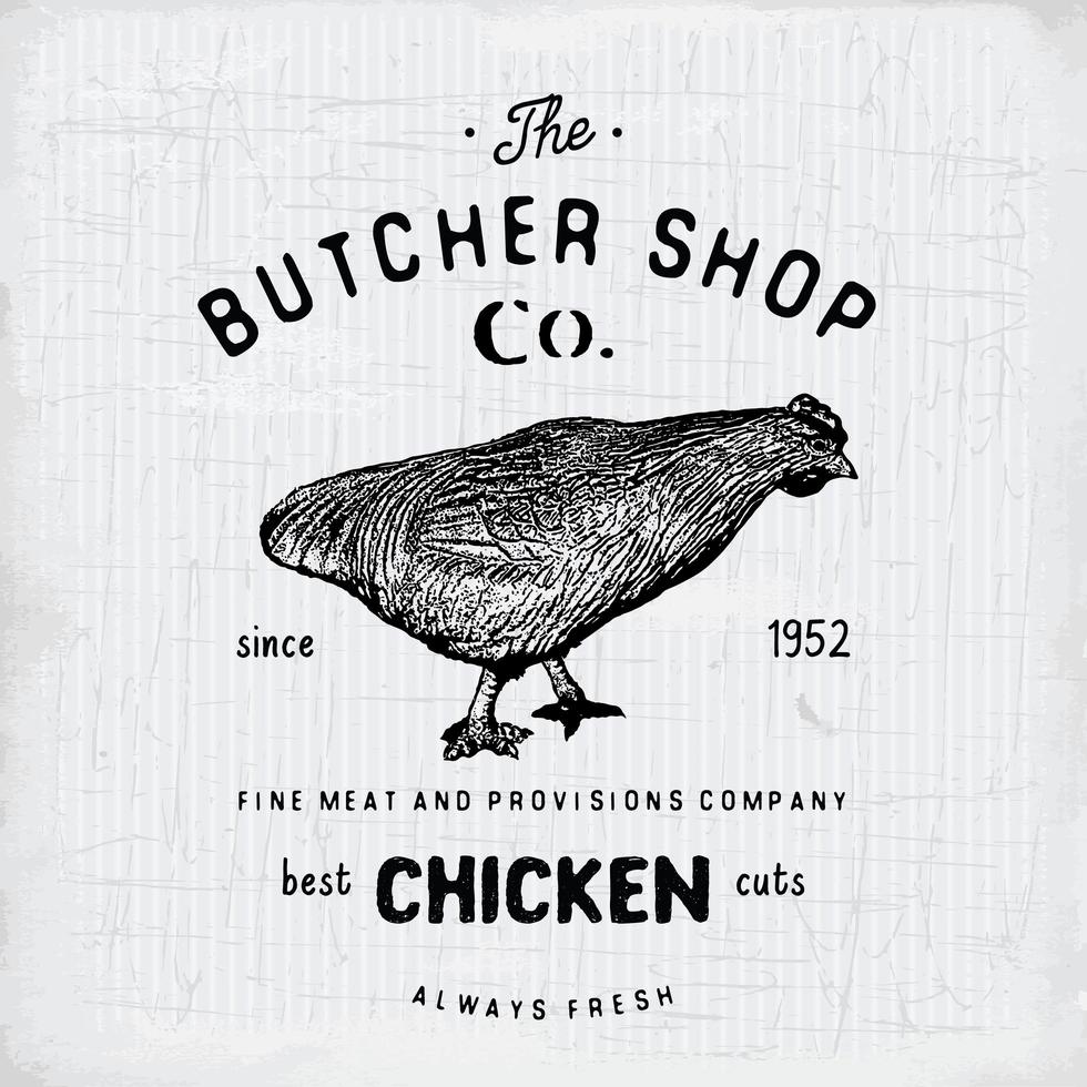 Emblema vintage de carnicería, productos cárnicos de pollo, estilo retro de plantilla de logotipo de carnicería. diseño vintage para logotipo, etiqueta, insignia y diseño de marca. ilustración vectorial vector