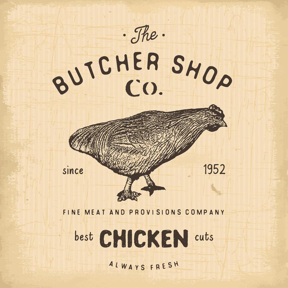 Emblema vintage de carnicería, productos cárnicos de pollo, estilo retro de plantilla de logotipo de carnicería. diseño vintage para logotipo, etiqueta, insignia y diseño de marca. ilustración vectorial vector