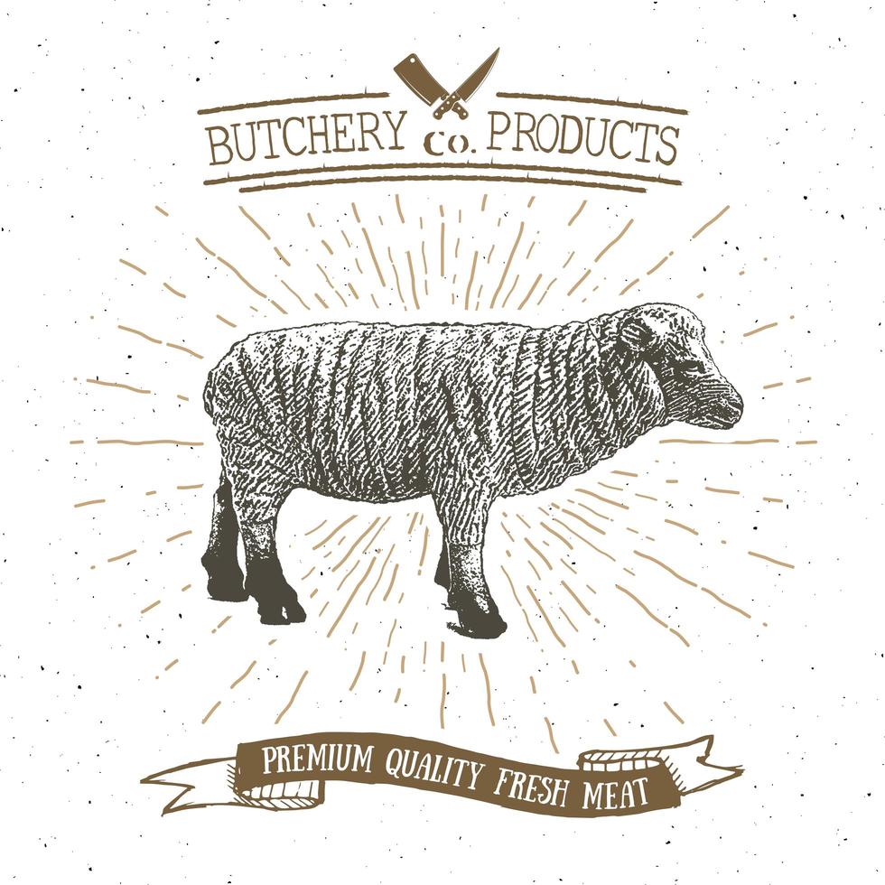 Butcher Shop vintage emblem lamb meat products, butchery Logo template retro style. Vintage Design for Logotype, Label, Badge and brand design. vector illustration.