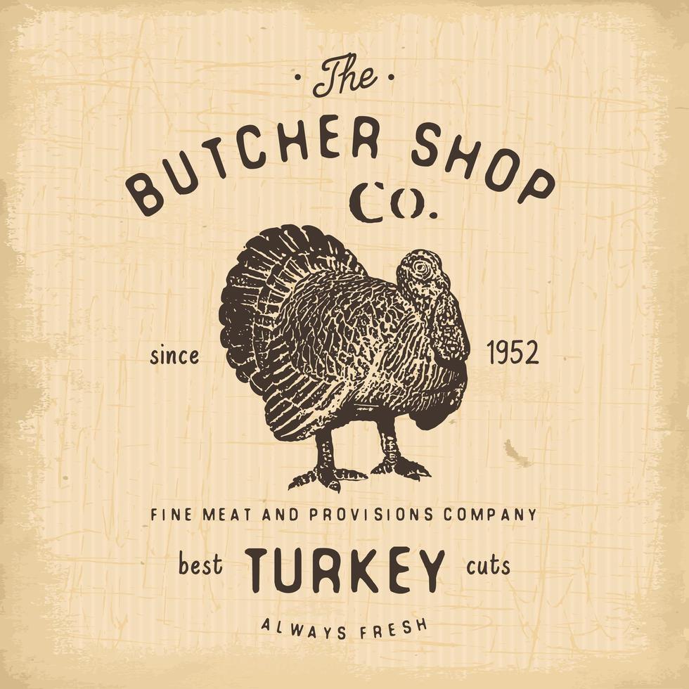 Butcher Shop vintage emblem turkey meat products, butchery Logo template retro style. Vintage Design for Logotype, Label, Badge and brand design. vector illustration isolated on white