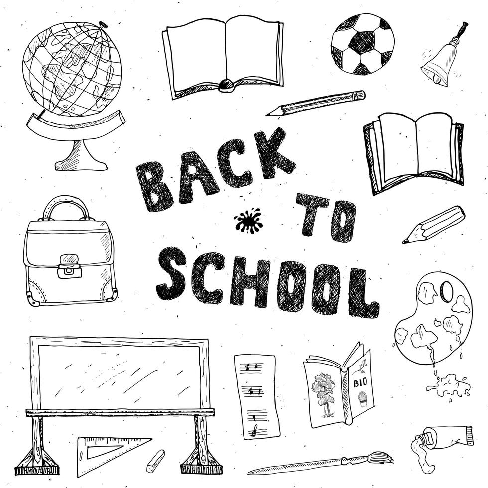 Back to School hand drawn sketch doodles set, vector illustration.