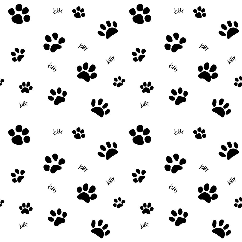 Dibujado a mano boceto gatos pata y trazas de patrones sin fisuras, elementos de ilustración vectorial aislados sobre fondo blanco vector