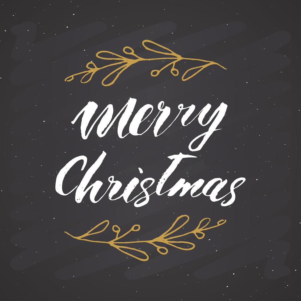 Merry Christmas Calligraphic Lettering. Typographic Greetings Design. Calligraphy Lettering for Holiday Greeting. Hand Drawn Lettering Text Vector illustration on chalkboard background