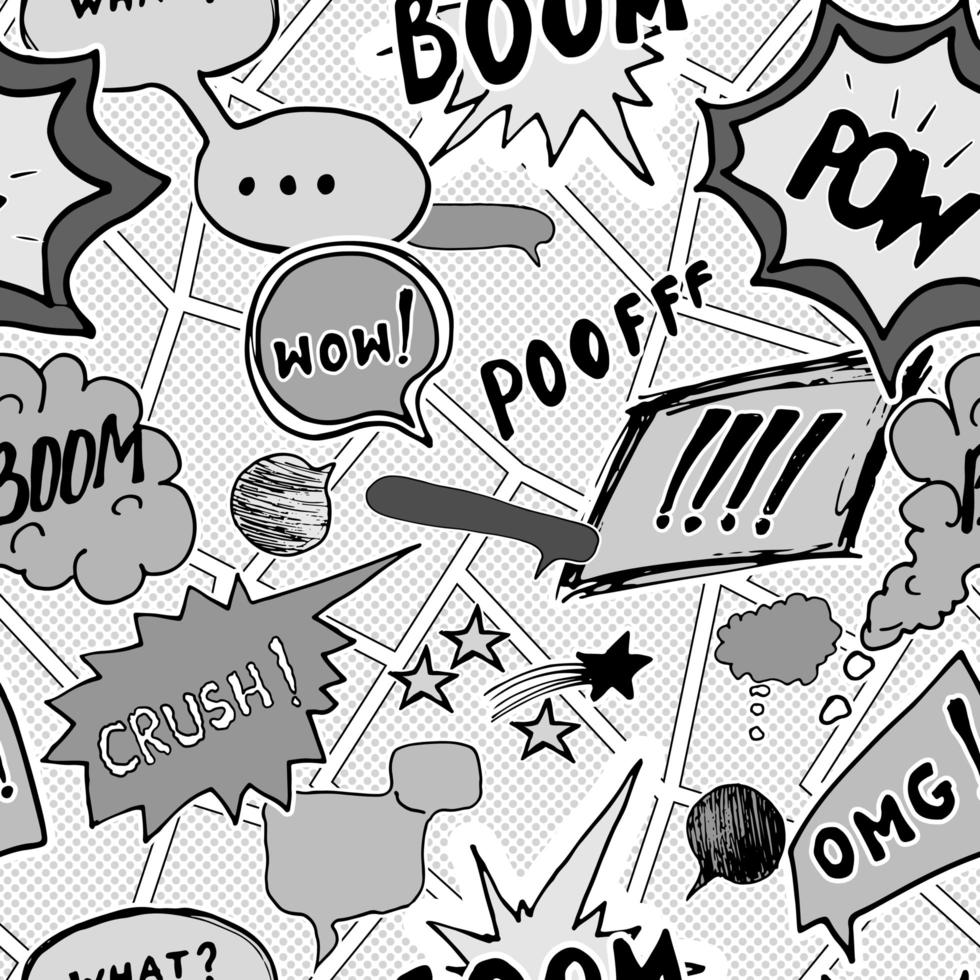 Seamless pattern background with handdrawn comic book speech bubbles, vector illustration