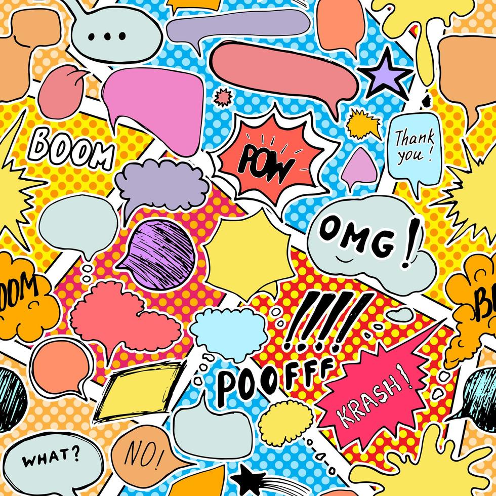 Seamless pattern background with handdrawn comic book speech bubbles, vector illustration