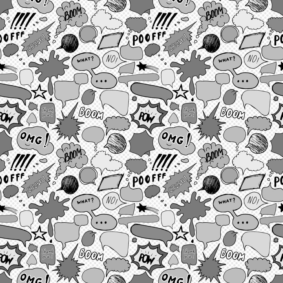 Seamless pattern background with handdrawn comic book speech bubbles, vector illustration
