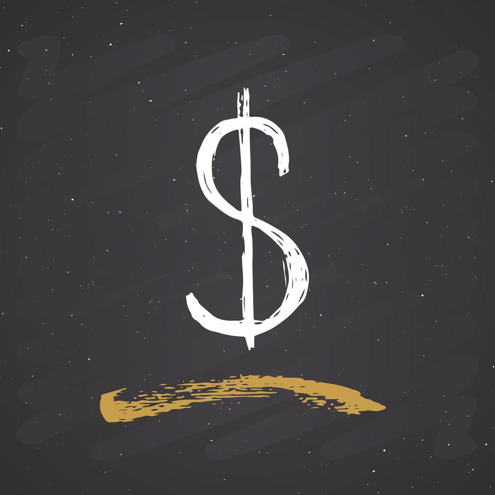 Dollar sign icon brush lettering, Grunge calligraphic symbols, vector illustration on chalkboard background