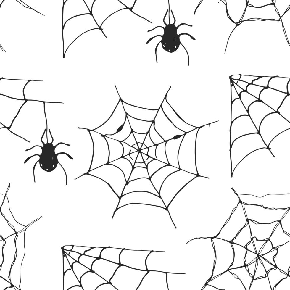 Spider web seamless pattern vector illustration. Hand drawn sketched web background