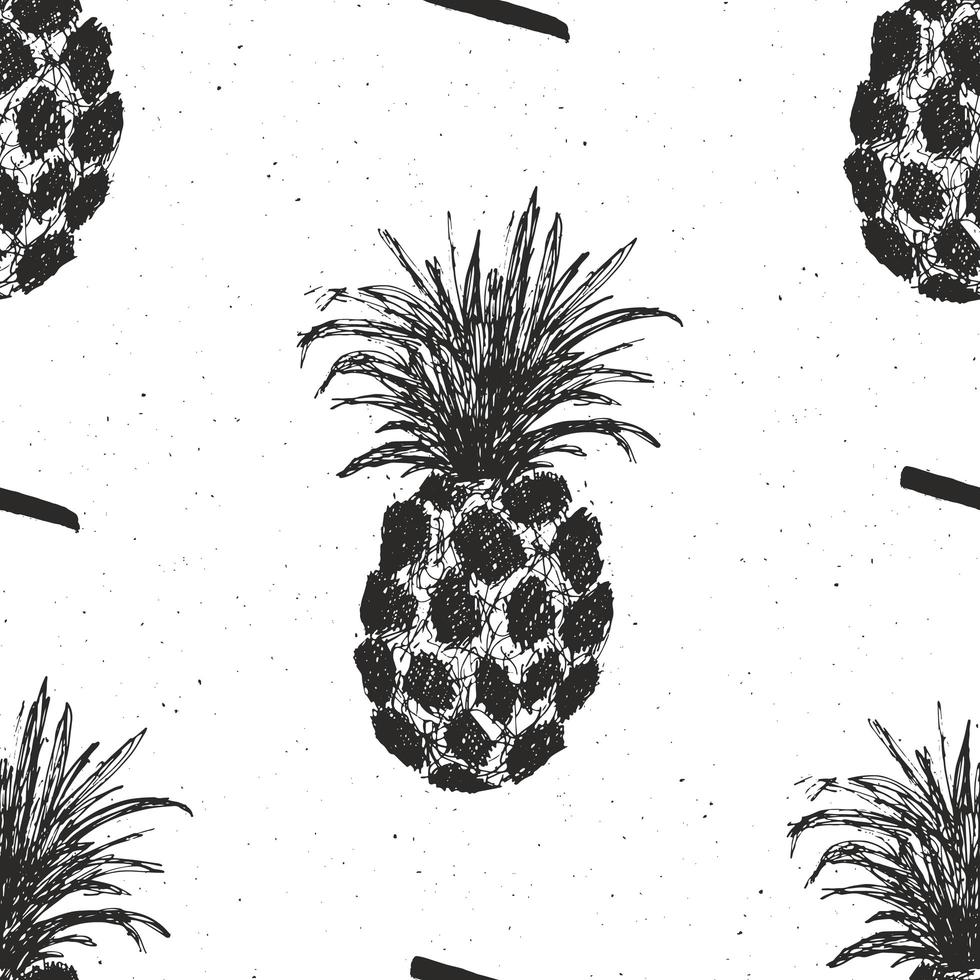 Piña dibujada a mano de patrones sin fisuras, ilustración de vector de fondo de frutas.