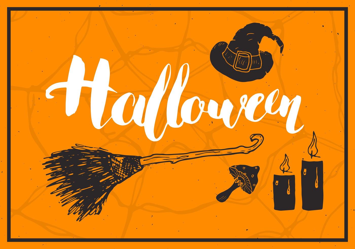 tarjeta de felicitación de halloween. Letrero de caligrafía de letras y elementos dibujados a mano, invitación a una fiesta o diseño de banner de vacaciones ilustración vectorial vector