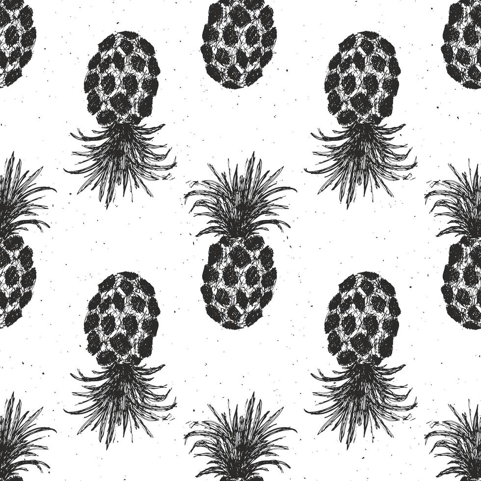 Pineapple hand drawn seamless pattern, fruits background vector illustration.