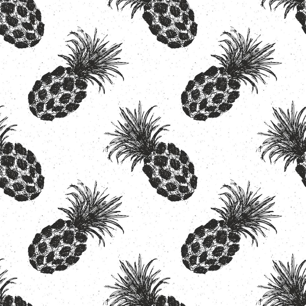 Pineapple hand drawn seamless pattern, fruits background vector illustration.