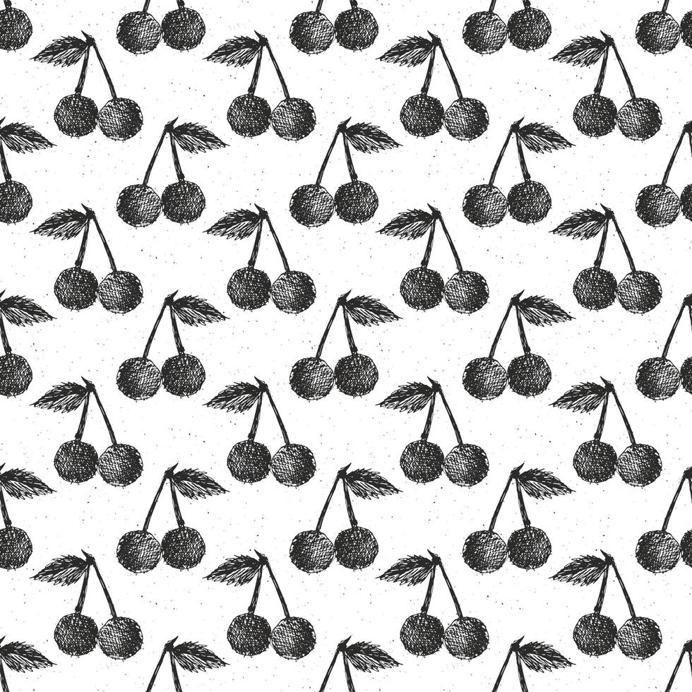 Cherries hand drawn seamless pattern, fruits background vector illustration.