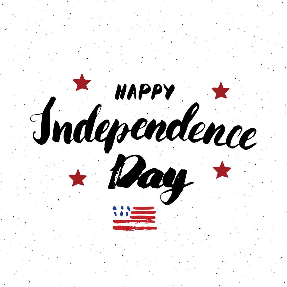 Happy Independence Day Vintage USA greeting card, United States of America celebration. Hand lettering, american holiday grunge textured retro design vector illustration.