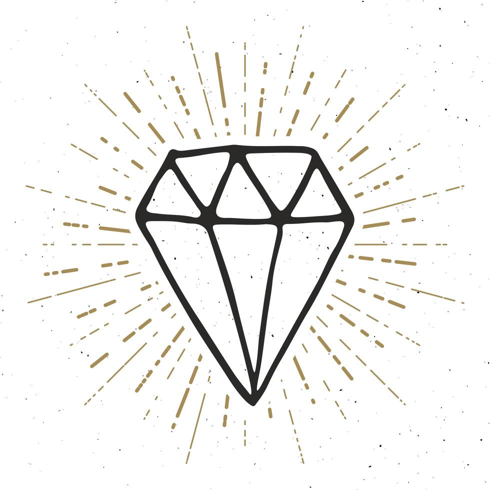 etiqueta vintage de diamante, boceto dibujado a mano, insignia retro con textura grunge, estampado de camiseta de diseño de tipografía, ilustración vectorial vector