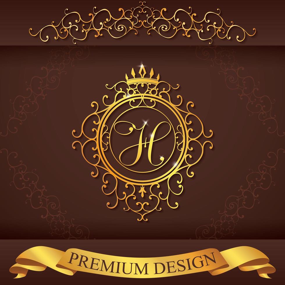 Letter H. Luxury Logo template flourishes calligraphic elegant ornament lines. Business sign, identity for Restaurant, Royalty, Boutique, Hotel, Heraldic, Jewelry, Fashion, vector illustration