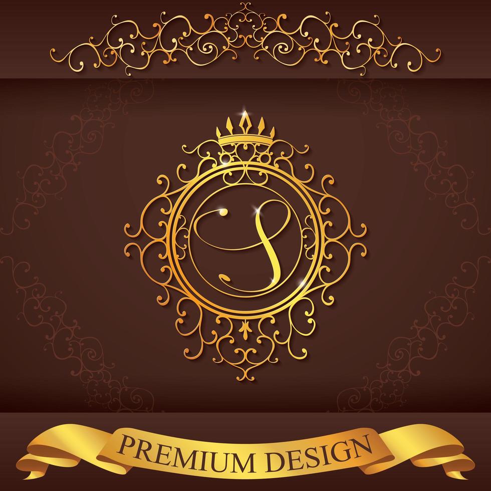 Letter S. Luxury Logo template flourishes calligraphic elegant ornament lines. Business sign, identity for Restaurant, Royalty, Boutique, Hotel, Heraldic, Jewelry, Fashion, vector illustration