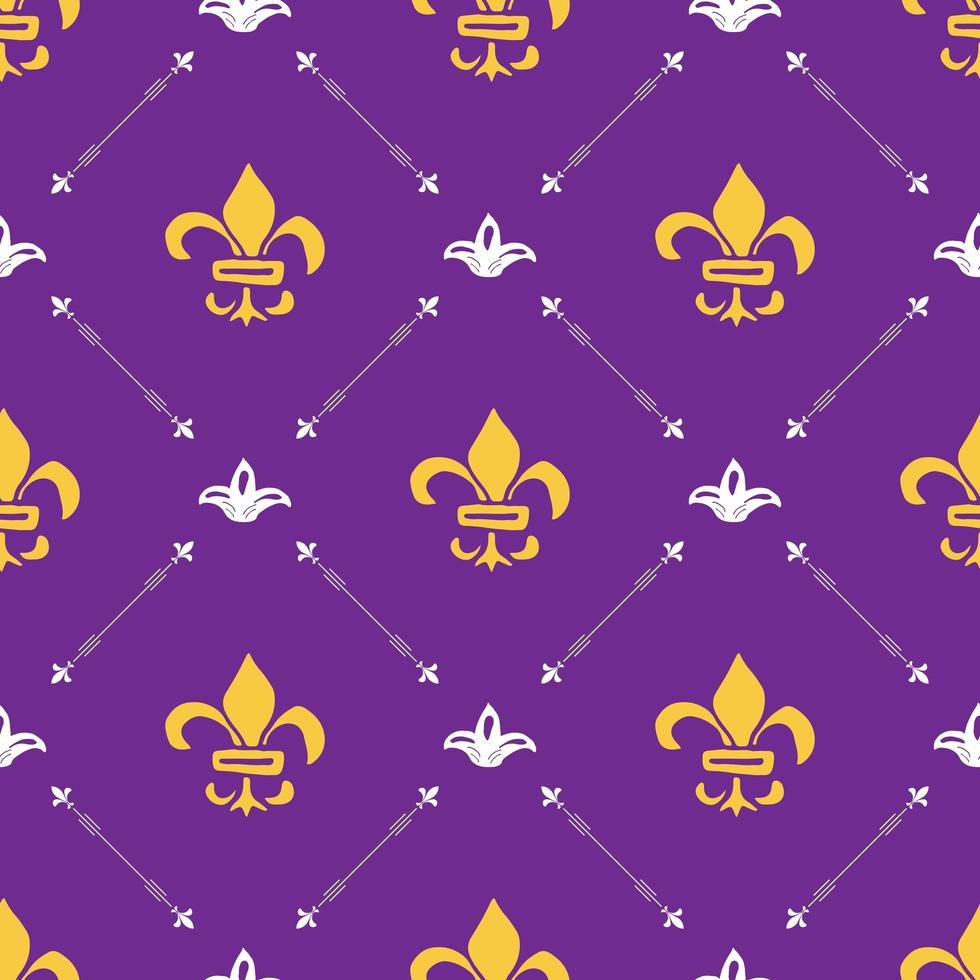 Mardi Gras seamless pattern vector illustration. Hand drawn sketched doodle Holyday elements and royal symbols, Vector illustration