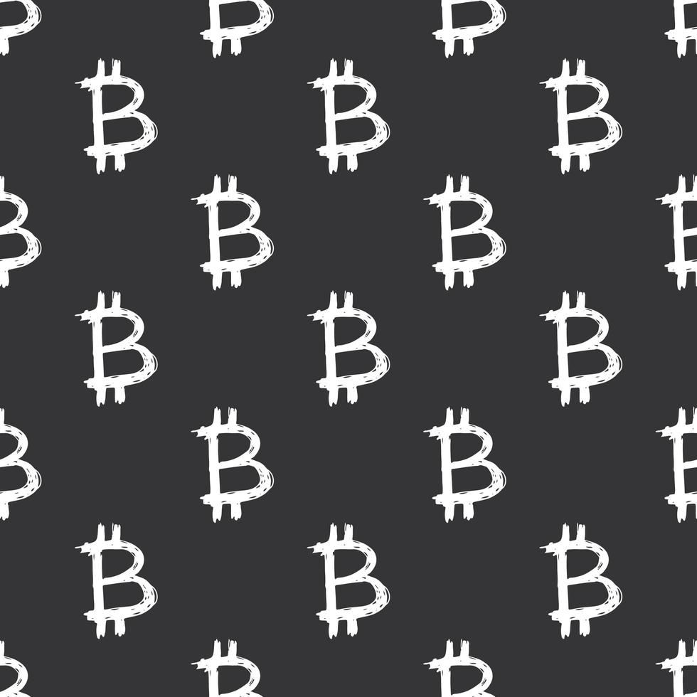 Bitcoin sign icon brush lettering seamless pattern, Grunge calligraphic symbols background, vector illustration