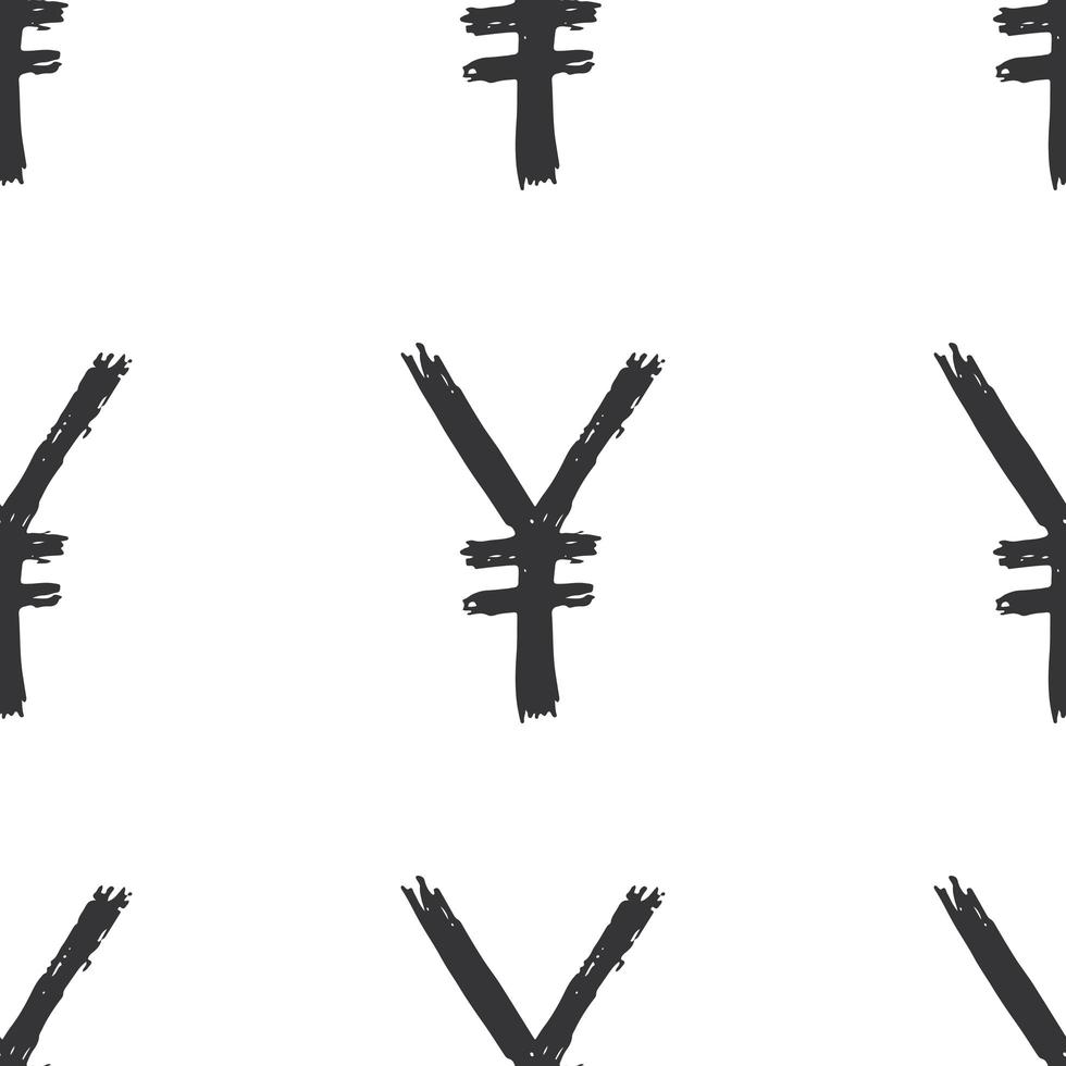 icono de signo de yenes pincel letras de patrones sin fisuras, fondo de símbolos caligráficos de grunge, ilustración vectorial vector