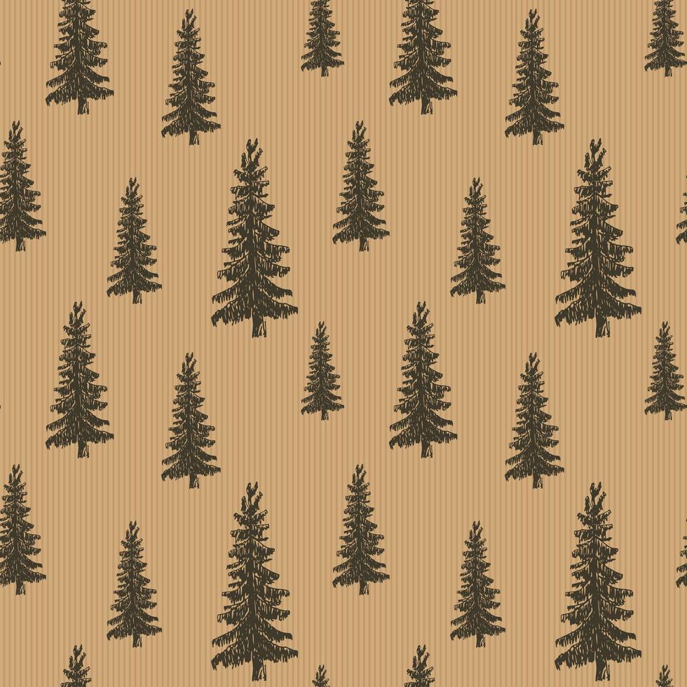 Pine tree hand drawn sketch retro, vintage Seamless Pattern. Vector Illustration.