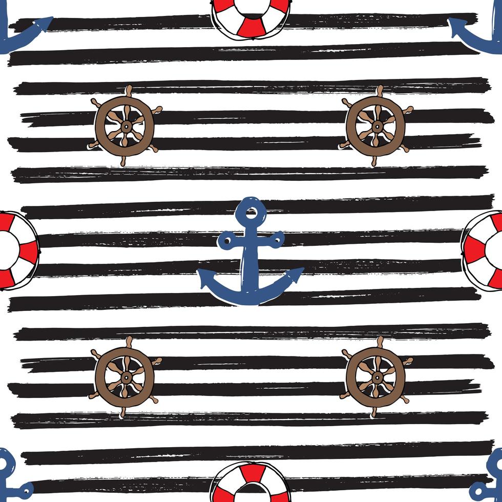 Nautical and Anchor, Seamless Pattern Vector Illustration.