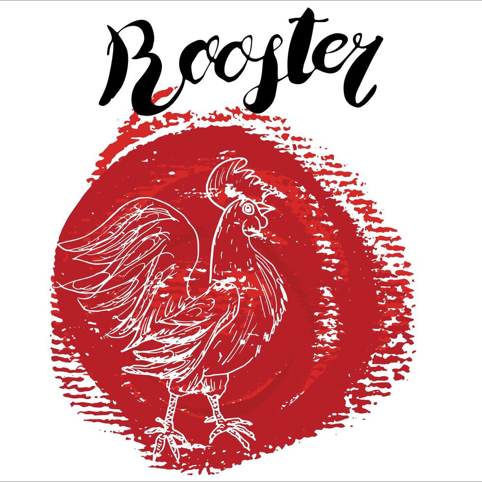 Red rooster or cock symbol of 2017 year. Hand drawn sketch vector illustration.