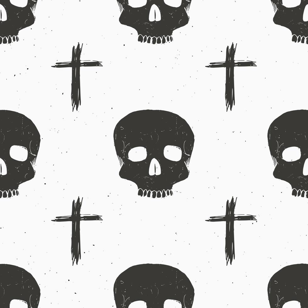 Skull and cross sumbol seamless pattern, hand drawn sketch vector illustration