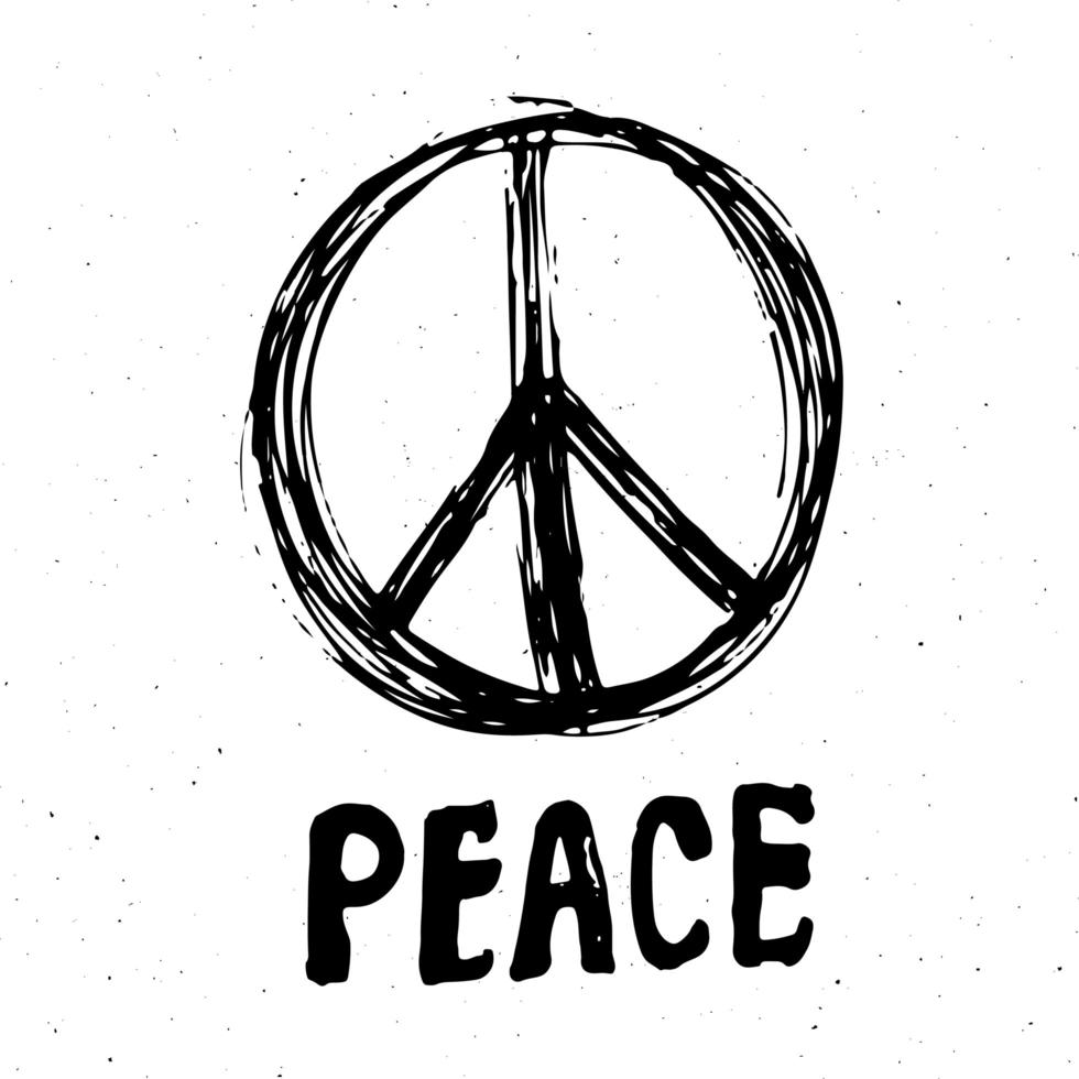 Peace symbol, hand drawn grunge Hippie or pacifist sign, vector illustration isolated on white background