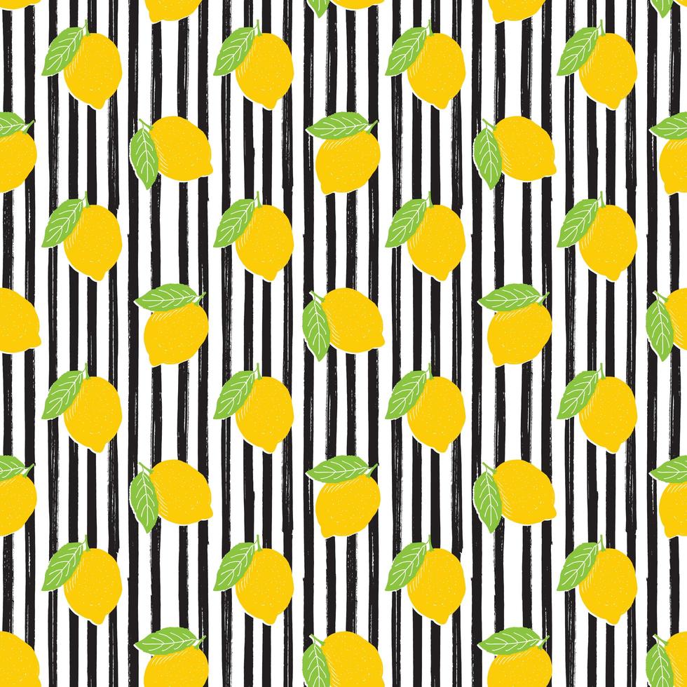 Lemon hand drawn sketch striped Seamless Pattern. Vector Illustration.