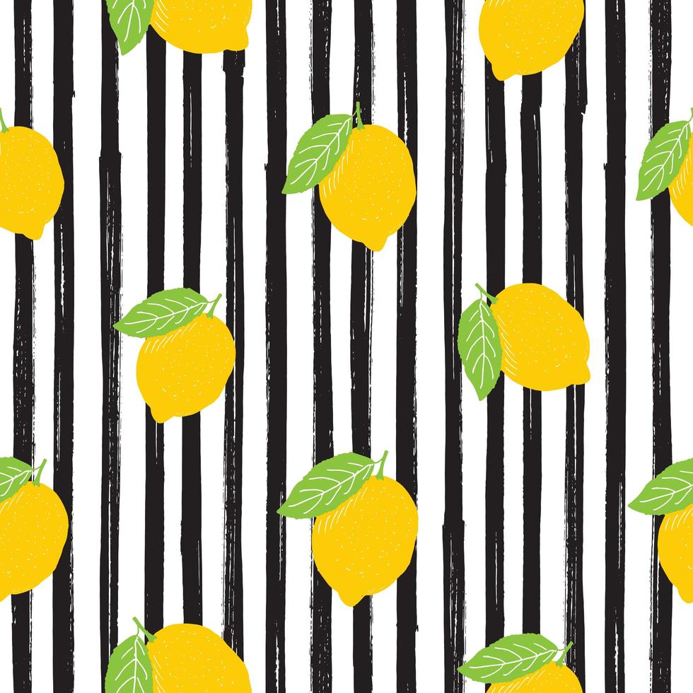 Lemon hand drawn sketch striped Seamless Pattern. Vector Illustration.