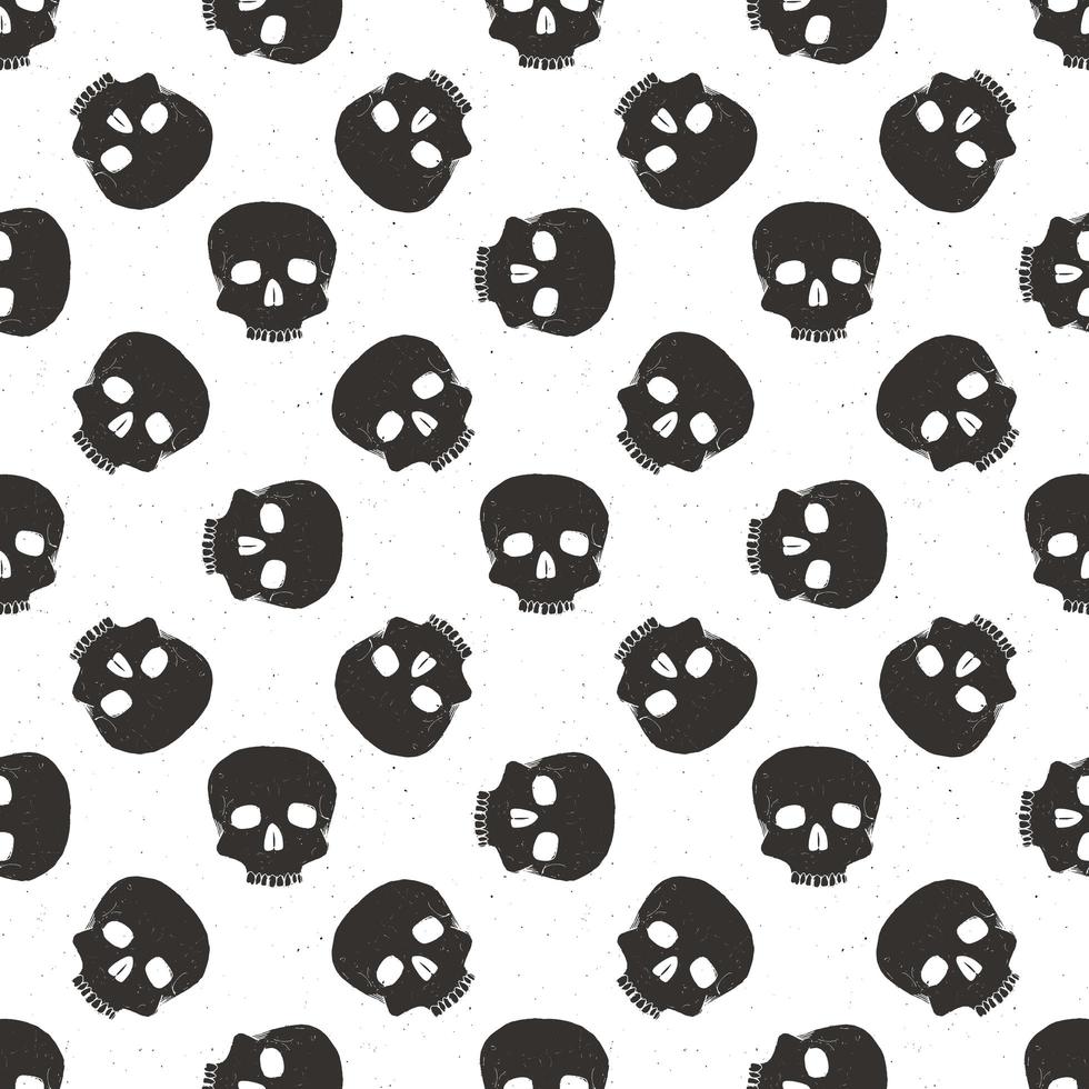 Skull seamless pattern, hand drawn sketch vector illustration