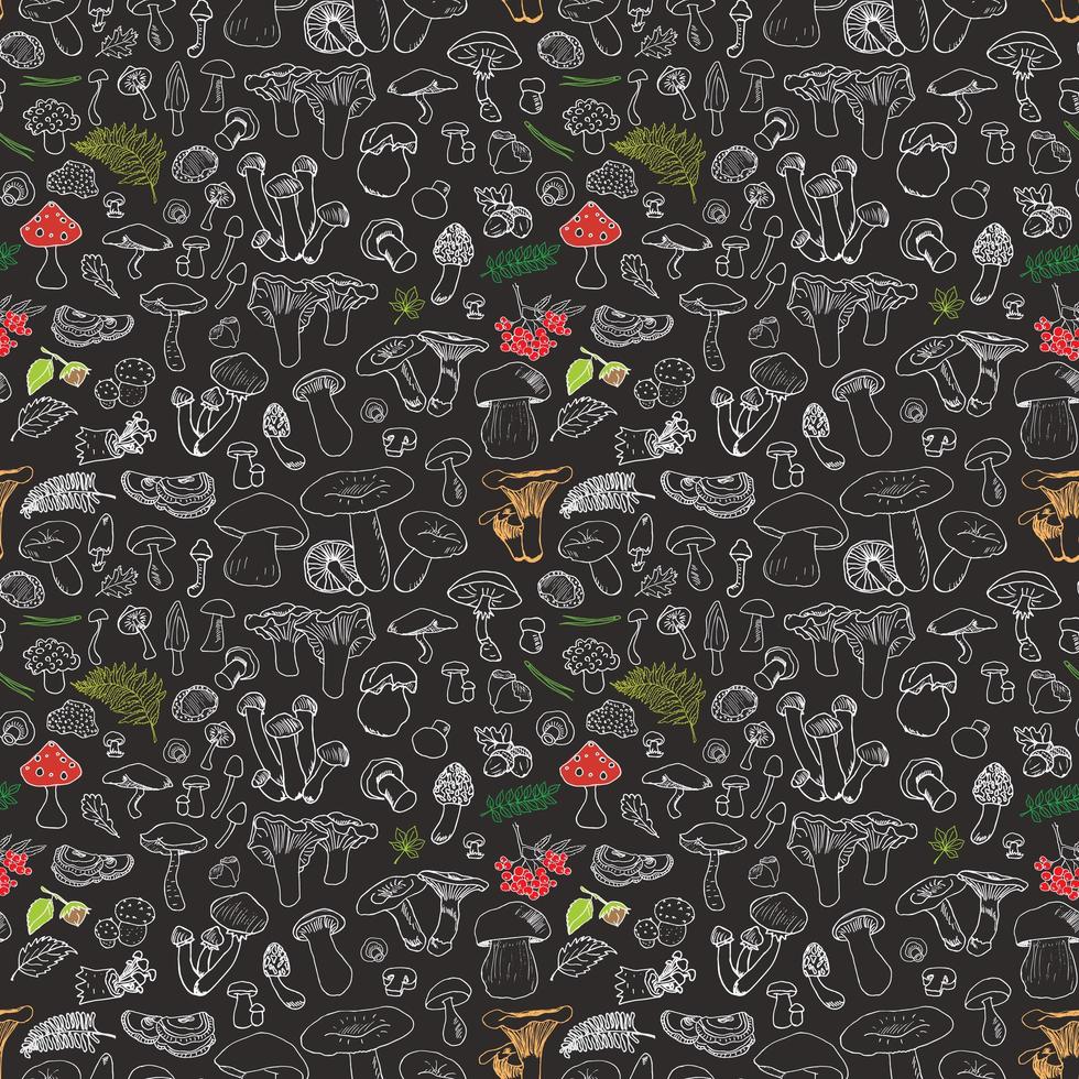 Mushroom hand drawn sketch Seamless Pattern. Vector Illustration.