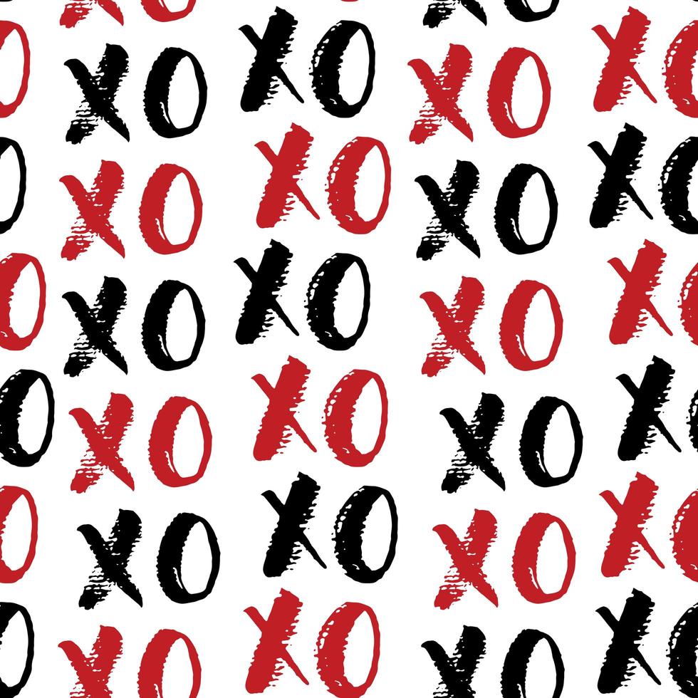 Cepillo xoxo letras signos de patrones sin fisuras, caligrafía de grunge.Frase de abrazos y besos de c, abreviatura de jerga de Internet, símbolos xoxo, ilustración vectorial aislado sobre fondo blanco. vector