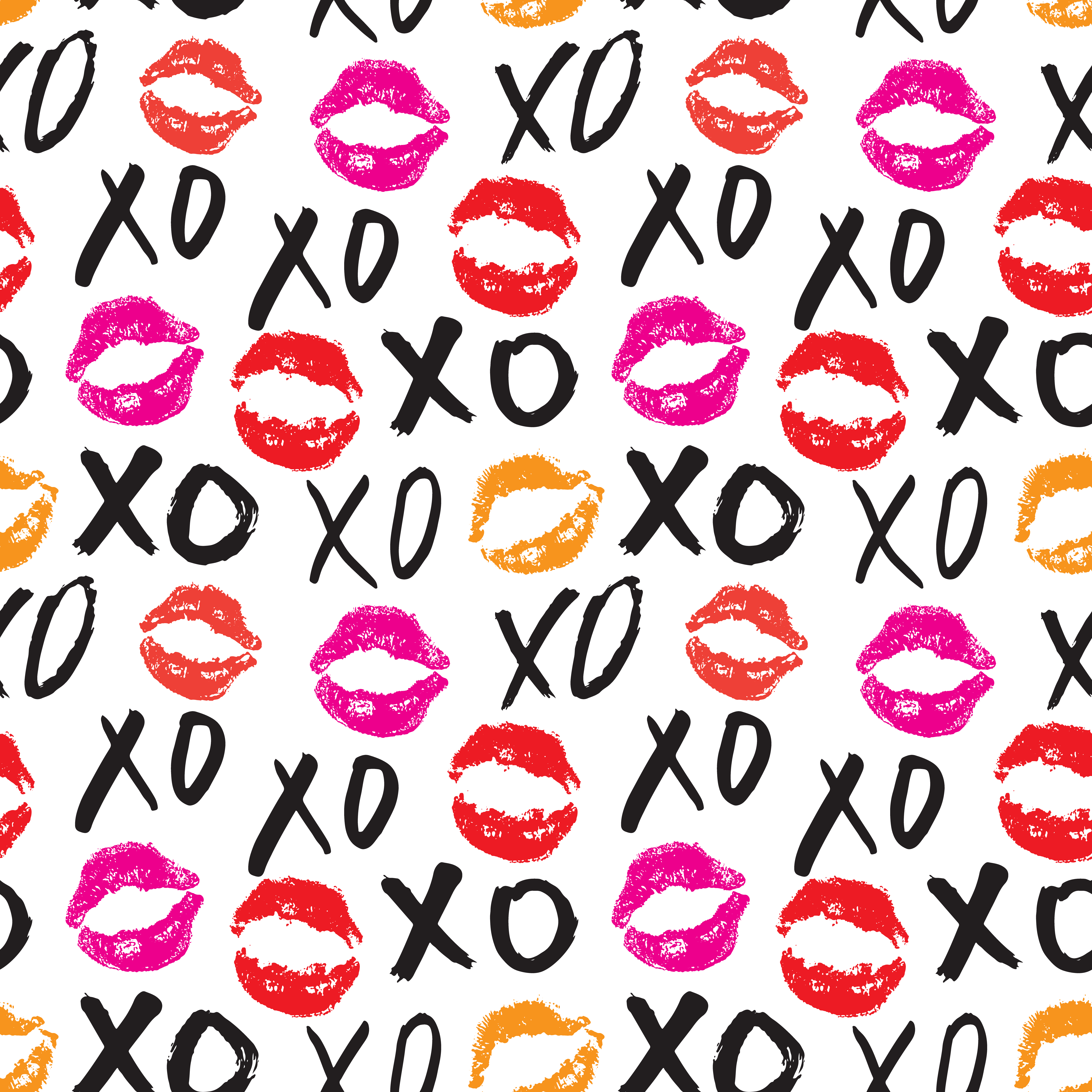 XOXO brush lettering signs seamless pattern, Grunge calligraphiv c