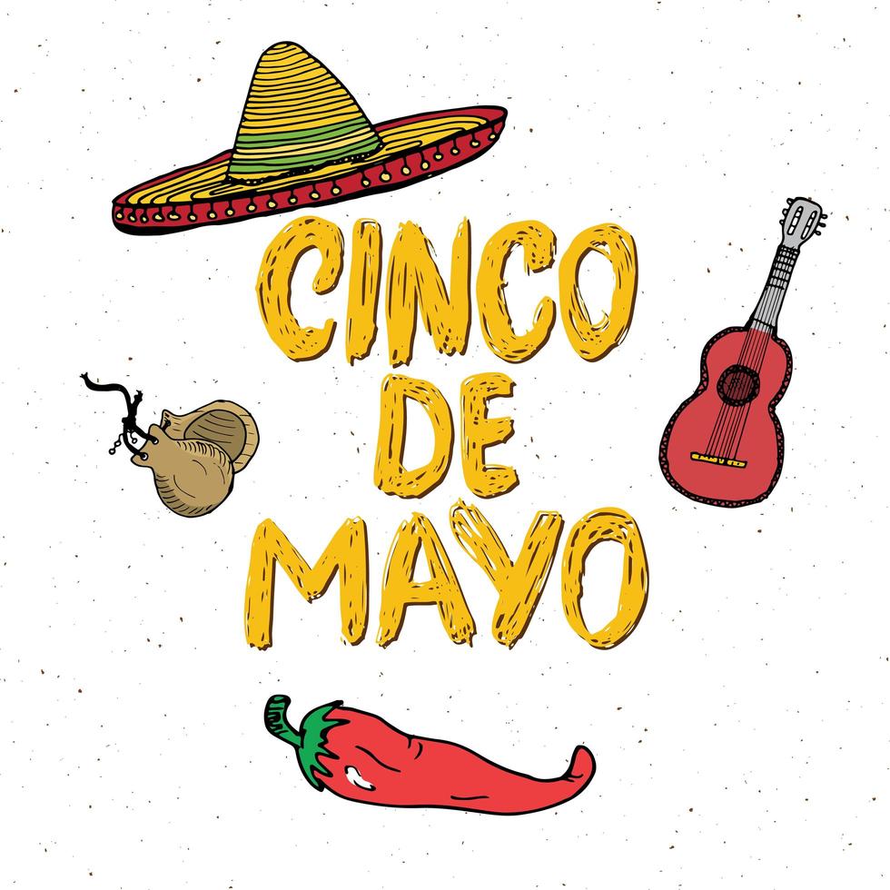 feliz cinco de mayo tarjeta de felicitación letras a mano. fiesta mexicana. ilustración vectorial aislado sobre fondo blanco. vector