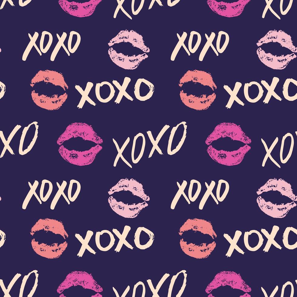 Xoxo cepillo letras signos de patrones sin fisuras, frase caligráfica de abrazos y besos de grunge, abreviatura de jerga de Internet símbolos xoxo, ilustración vectorial aislado sobre fondo blanco vector