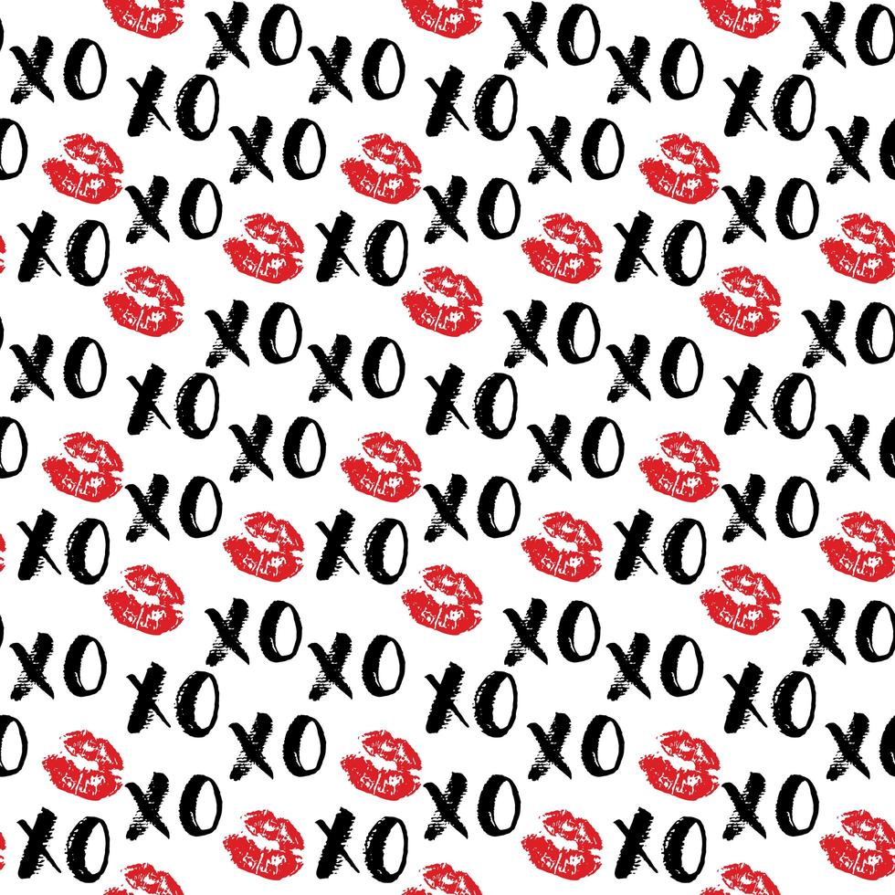 XOXO brush lettering signs seamless pattern, Grunge calligraphiv c hugs and kisses Phrase, Internet slang abbreviation XOXO symbols, vector illustration isolated on white background