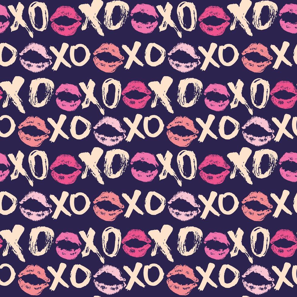 XOXO brush lettering signs seamless pattern, Grunge calligraphic hugs and kisses Phrase, Internet slang abbreviation XOXO symbols, vector illustration isolated on white background